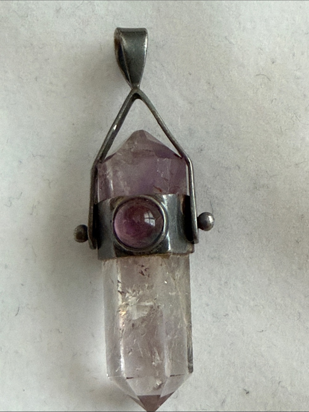 Quartz Crystal Pendant w/ Sterling Silver & Amethyst